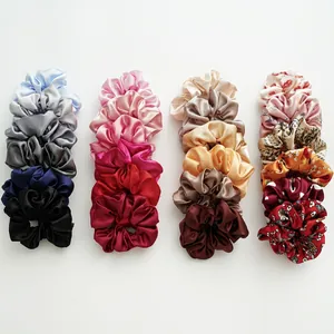 Satin Scrunchies Large Elastic Hair Ties Elegant Satin Like Ponytail Holders Solid Colors Floral Prints Fashion Hair Accessories Women