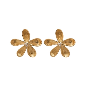 Orecchini a fiore in metallo dorato spazzolato con perline argentate dal design elegante