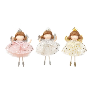 Three plush Christmas angel ornaments with sparkling wings and tulle sequin bubble dresses