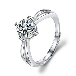 Macro detail of S925 sterling silver ring featuring four-prong set round pink zircon