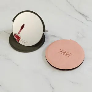 Portable Folding Makeup Mirror Round Stainless Steel Shatterproof With PU Leather Case Compact Pocket Travel Essential