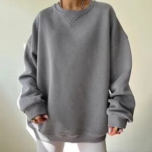 Oversized grey crewneck sweatshirt with vintage triangle rib detail and long sleeves