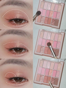 Detailed step-by-step eye makeup tutorial using multi-color palette and brush