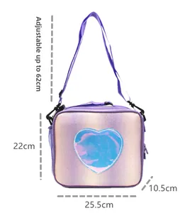 Glitter lunch bag dimensions with adjustable shoulder strap extending up to 62cm
