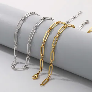Minimalistische Büroklammer Kette Halskette Edelstahl 18K Vergoldet Lange Ovale Glieder Geometrischer Schmuck Damen