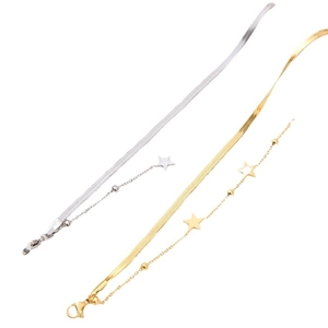 Double-layer gold and silver plated star chain bracelets with flat snake chain details