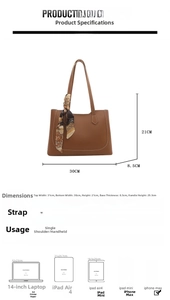 Tableau des tailles détaillé pour grand sac fourre-tout en cuir PU marron avec foulard