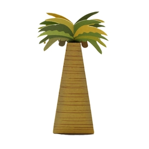 3D palm tree candy box with brown trunk and green leaves for tropical party favors