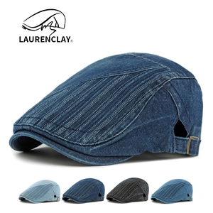 Béret En Jean Lavé Rétro Casquette Plate Patchwork À Rayures Ivy Chapeau Boucle Réglable Style Britannique