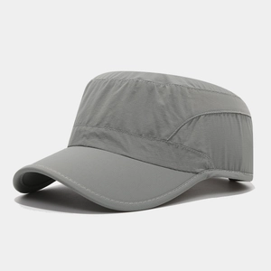 Side view of dark gray quick-dry cadet cap with detailed stitching and flat top