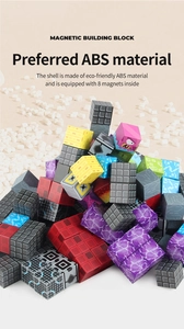 Close-up of magnetic blocks showing 3D pixel patterns and internal magnet details