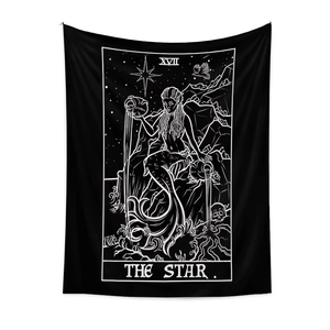 Böhmischer schwarzer Tarot-Wandteppich mit Stern-Design für ästhetische Raumdekoration