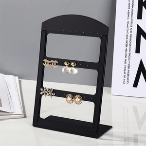 3-tier black acrylic earring holder with 24 holes for jewelry display and storage