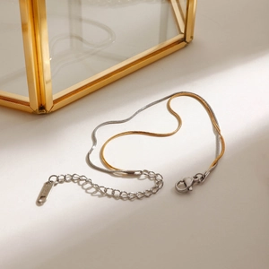 Two-layer gold and silver mixed color stainless steel snake chain bracelet with lobster clasp
