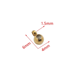 Gold stainless steel adjustable bead charm with dimensions 1.5mm, 4mm, and 6mm
