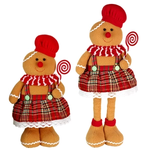 Christmas gingerbread man plush doll set with red chef hats and striped scarves on white background