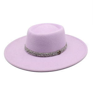 Lavender wool felt fedora with 9.5cm brim featuring crystal band and metal M logo