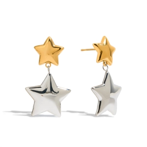 Stainless Steel Star Earrings Gold And Silver Mixed Color Dangle Drop Minimalist Trendy Hypoallergenic Jewelry Women