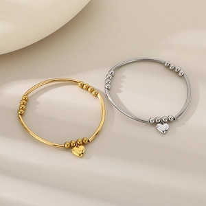 Bracelets à perles élégants en acier inoxydable doré et argenté avec pendentif cœur