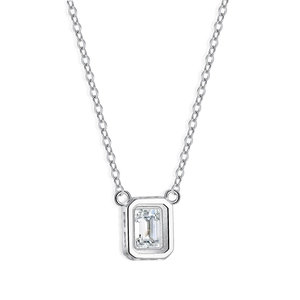 S925 sterling silver necklace with a 2ct emerald-cut moissanite pendant on white background