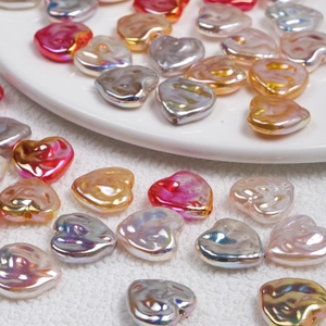 Irregular heart shaped iridescent acrylic beads with baroque pearl luster for DIY jewelry