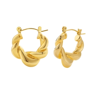 Elegant gold twisted rope hoop earrings for women with high-shine metallic finish