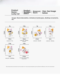 Detailed resin lucky cat figurines specifications with dimensions and weight info