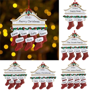 Christmas Hanging Ornament Resin Stocking Family Fireplace Design DIY Glitter Red White Green Holiday Decor