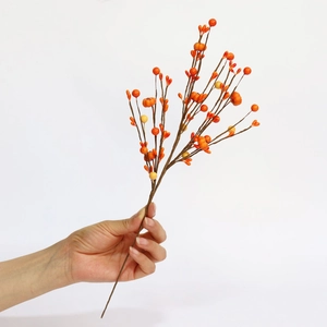 Artificial Pumpkin Berry Branch Foam Stone Powder Iron Wire Autumn Harvest Decoration For Halloween Thanksgiving Home Vase Decor