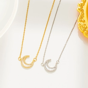 Crescent Moon Pendant Necklace Titanium Steel Inlaid Mother Of Artificial Pearl Rhinestone Dainty Clavicle Chain Elegant Women