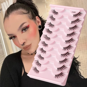 False Eyelashes Synthetic Fiber Transparent Band Natural Thick Handcrafted Reusable 3D Eye Makeup Daily Professional