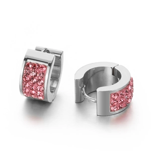 Boucles d'oreilles créoles en acier inoxydable poli serties de zircons roses brillants