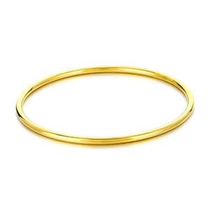 Minimalist golden titanium steel round bangle bracelet with polished finish on white background