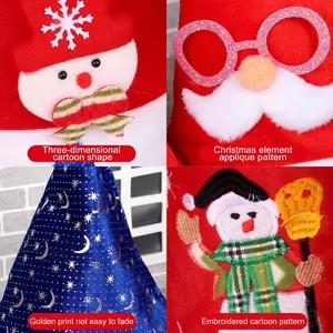Christmas hat decorations with 3D snowman and Santa Claus patches in gold velvet fabric