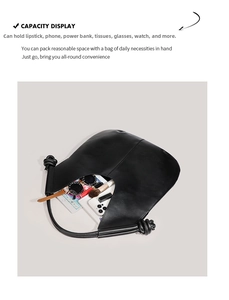 Top view of black hobo bag showing large capacity for tablet, makeup, and daily essentials