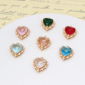 Heart Charms Pendants Micro Pave Zircon Glass Crystal Copper For DIY Earring Necklace Jewelry Making Sweet Elegant