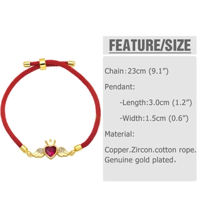 Dettaglio del bracciale in corda rossa intrecciata con ciondolo a corona a cuore