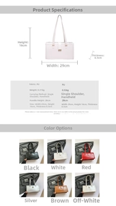 Detailed size specifications for the minimalist fashion square shoulder bag with PU material