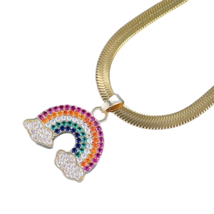 Chic gold-plated necklace featuring a vibrant rainbow pendant with colorful zircon stones