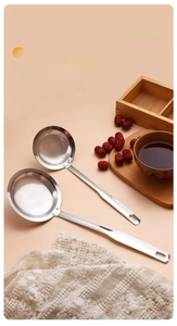 Macro detail of fine mesh stainless steel oil skimmer spoons on a wooden tray