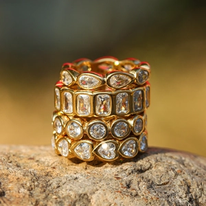 Stainless Steel Rings Gold Plated Cubic Zirconia Heart Pear Round Baguette Shapes Eternity Fashion Jewelry Women