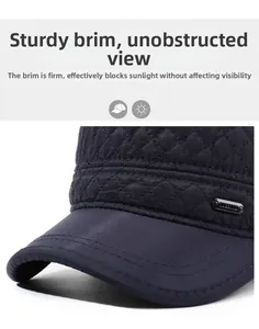 Close-up of the quilted diamond pattern and sturdy brim on the men's winter cap