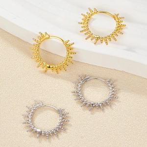 Minimalist S925 silver hoop earrings with bead accents in gold and silver finishes