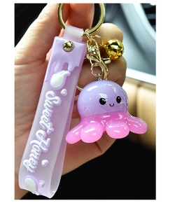 Cute glowing purple resin octopus doll keychain with Sweet Honey silicone wrist strap