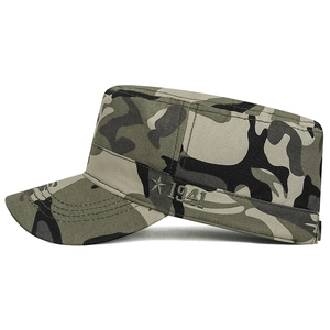 Camo cadet cap with 1941 embroidery and star, heavy cotton canvas military style hat