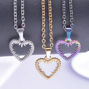 Minimalist stainless steel heart necklaces in gold, silver and rainbow spike pendant style
