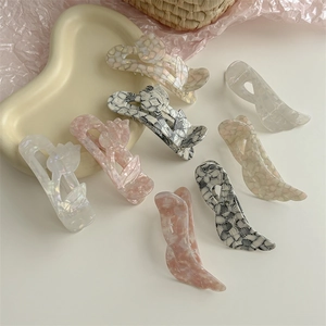 Acetate Tulip Flower Hair Claw Clips Marble Pattern Elegant Wing Design Versatile Accessory For Women Thin Hair