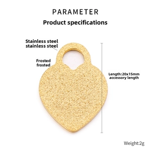 Detailed view of matte gold heart pendant made of stainless steel measuring 20x15mm