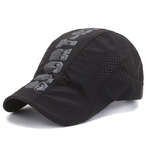 Black breathable sports baseball cap with laser-perforated texture and SPORT logo
