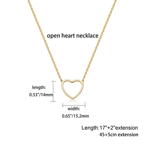 Gold open heart pendant necklace in 18k finish with 14x15.2mm dimensions and 17+2 inch chain